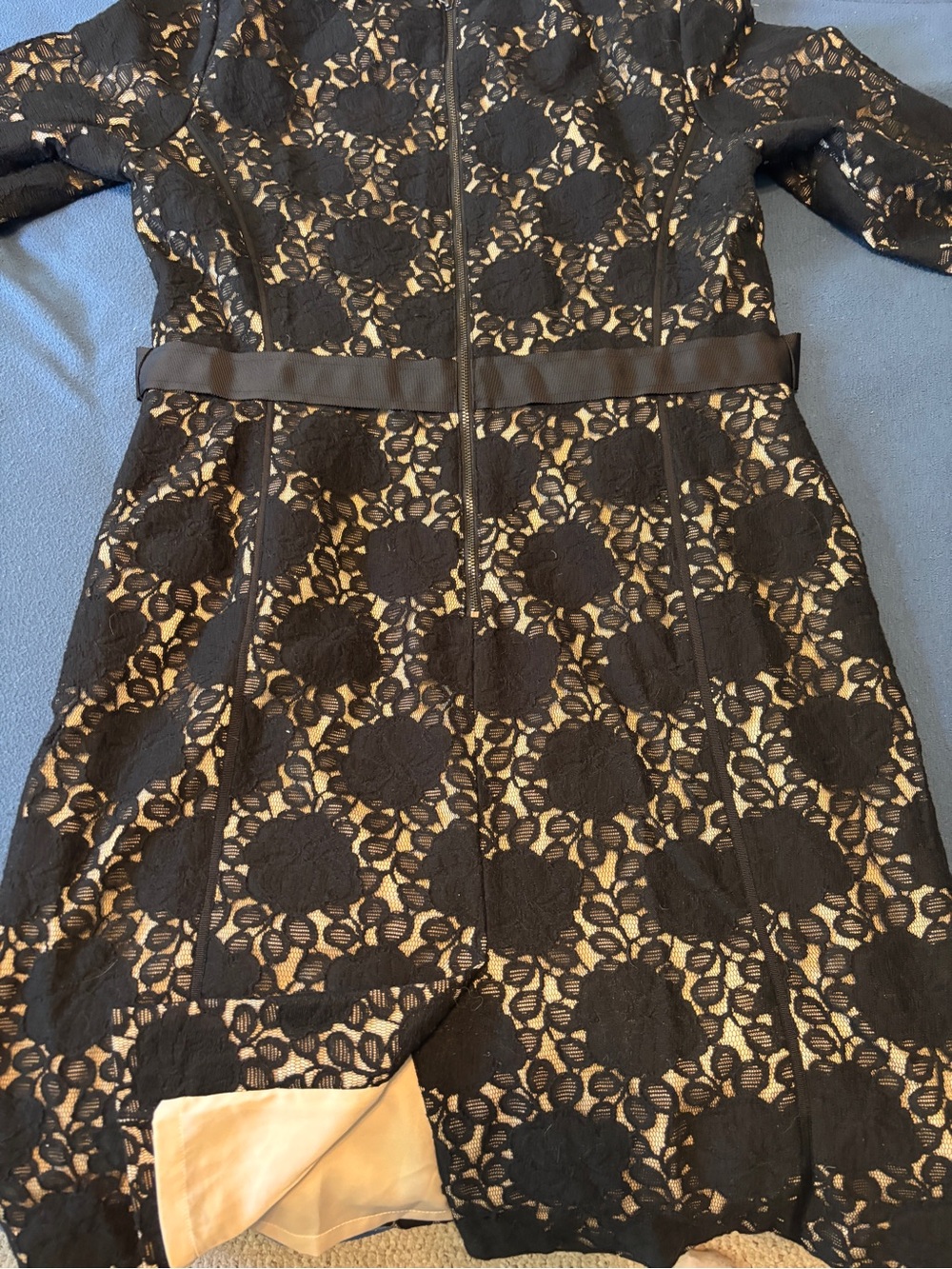 Black Floral Lace Overlay Dress with Nude Lining